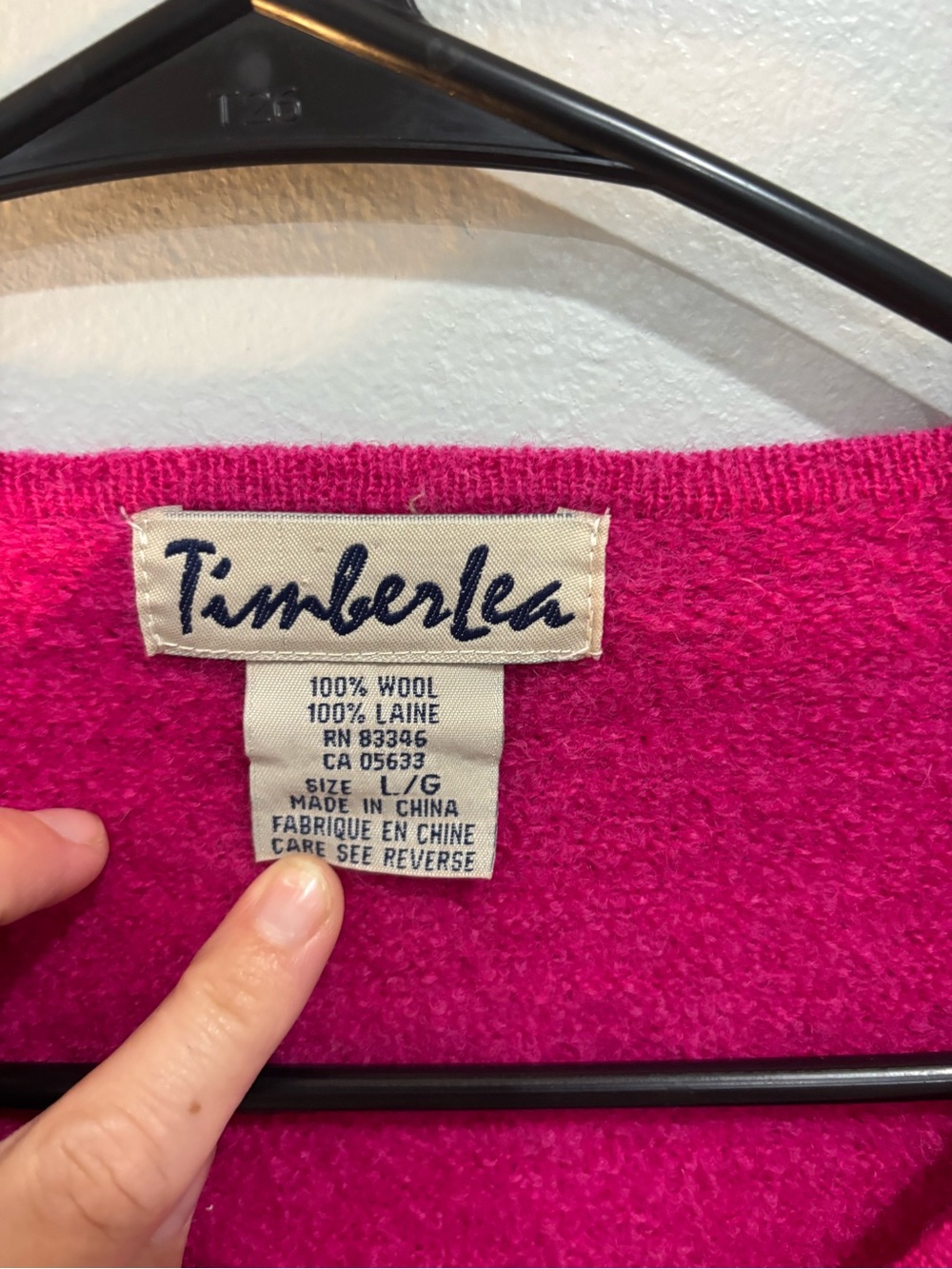 Timberlea Wool Bright Pink Embroidered Button Cardigan Sweater Large Vintage - Picture 9 of 10